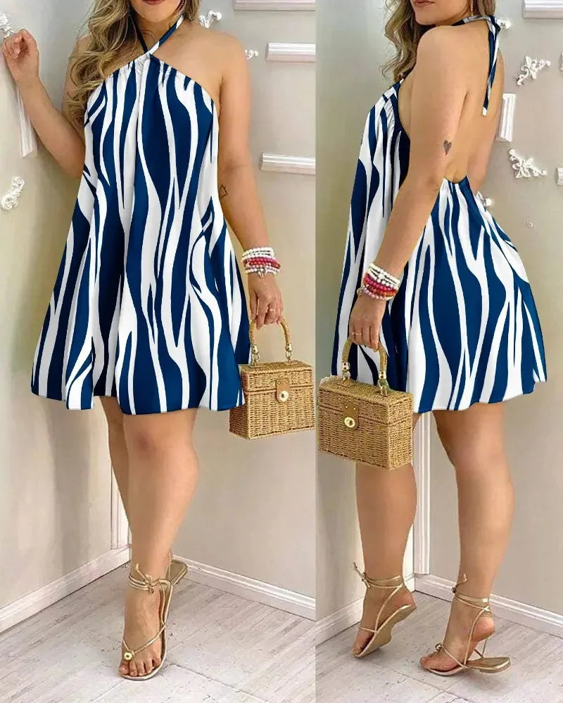 EJVS™ Tropical Print Backless Dress