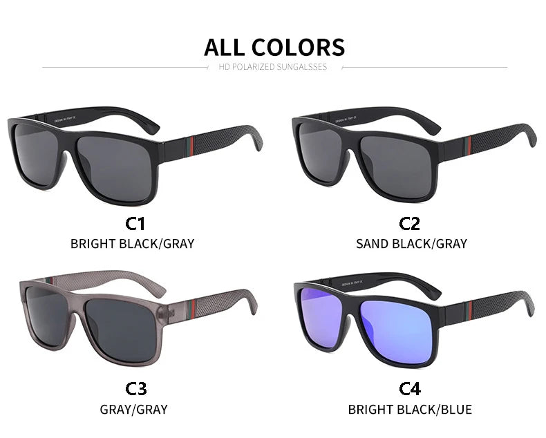 EJVS™  Fashion Square Polarized Sunglasses Men Vintage Plastic Male Sun Glasses Women Stylish Black Sport Shades UV400