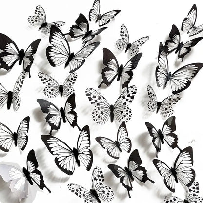 24-Piece 3D Black & White Butterfly Wall Stickers – Home & Wedding Decor
