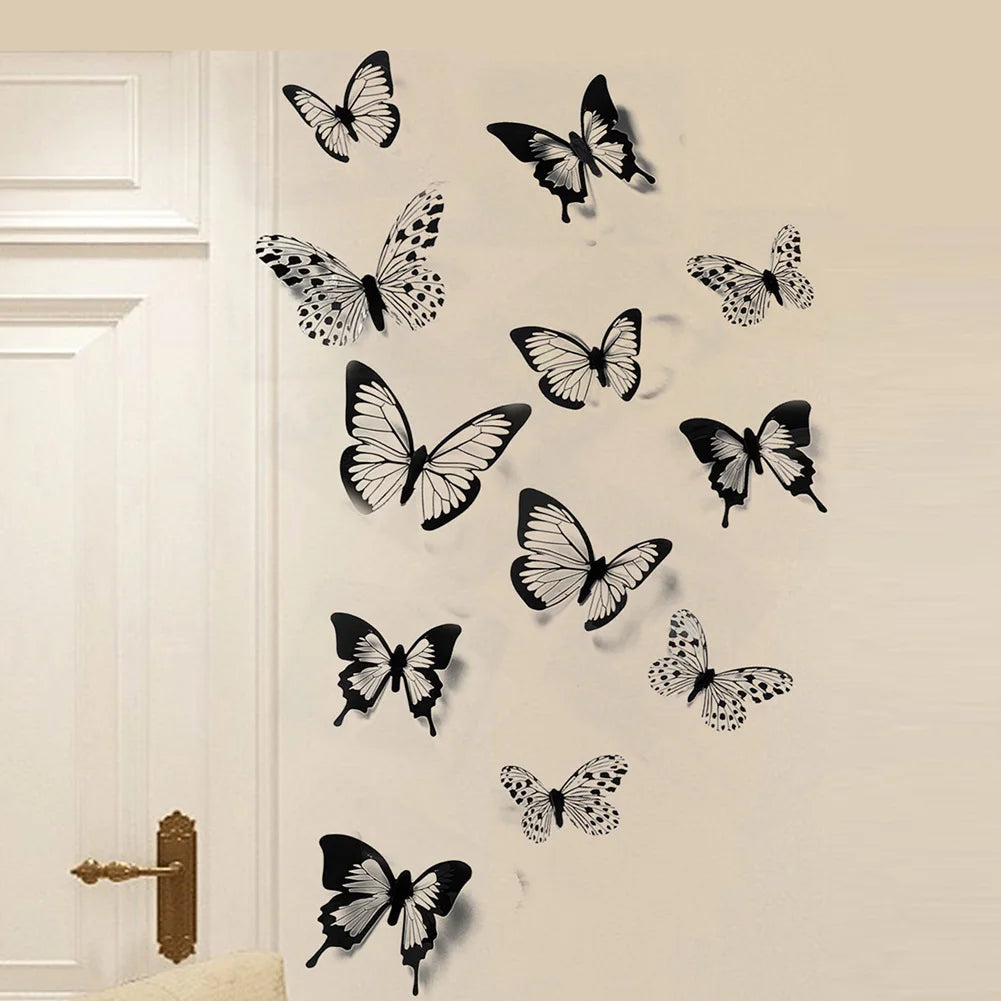 24-Piece 3D Black & White Butterfly Wall Stickers – Home & Wedding Decor