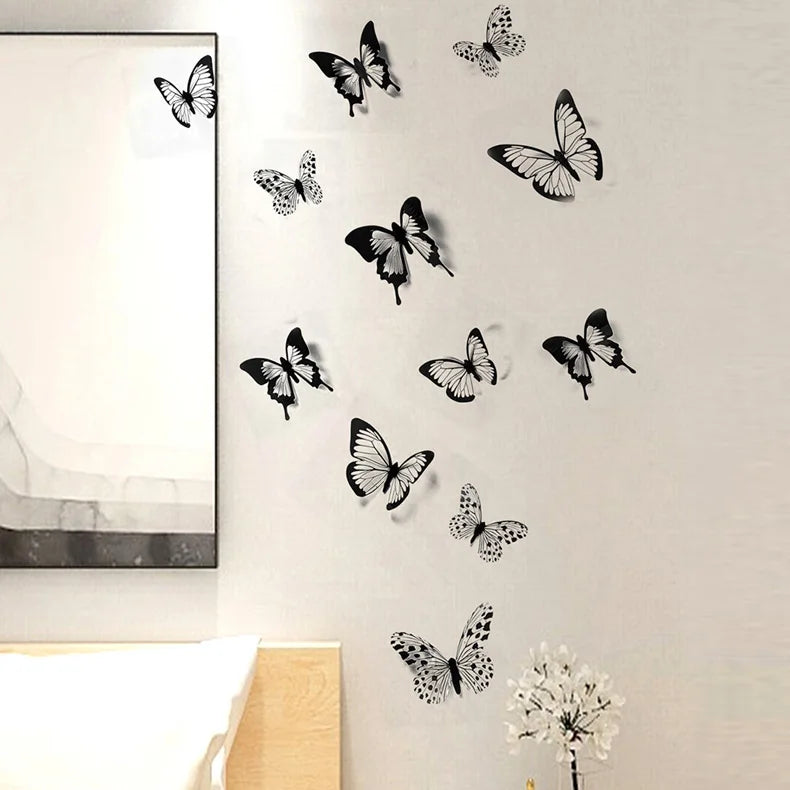 24-Piece 3D Black & White Butterfly Wall Stickers – Home & Wedding Decor