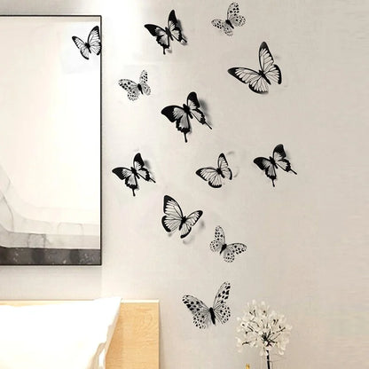 24-Piece 3D Black & White Butterfly Wall Stickers – Home & Wedding Decor