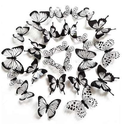 24-Piece 3D Black & White Butterfly Wall Stickers – Home & Wedding Decor