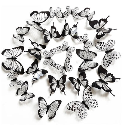 24-Piece 3D Black & White Butterfly Wall Stickers – Home & Wedding Decor