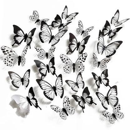 24-Piece 3D Black & White Butterfly Wall Stickers – Home & Wedding Decor