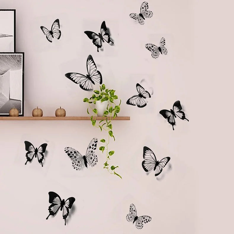 24-Piece 3D Black & White Butterfly Wall Stickers – Home & Wedding Decor
