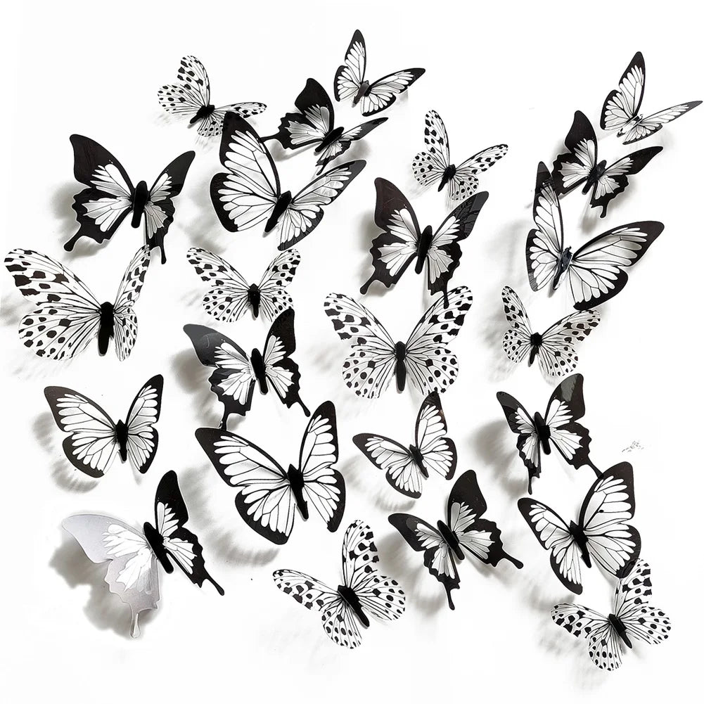 24-Piece 3D Black & White Butterfly Wall Stickers – Home & Wedding Decor