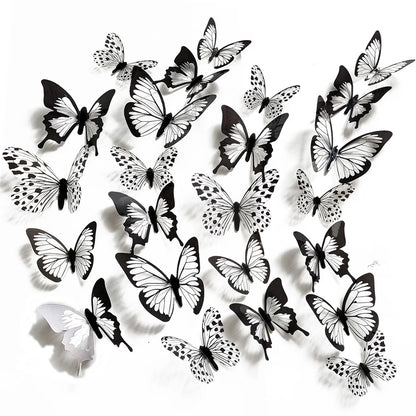 24-Piece 3D Black & White Butterfly Wall Stickers – Home & Wedding Decor