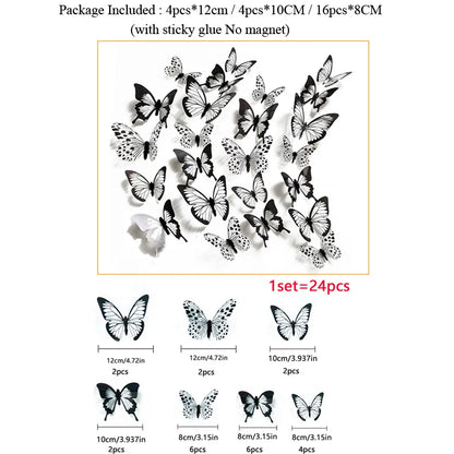 24-Piece 3D Black & White Butterfly Wall Stickers – Home & Wedding Decor