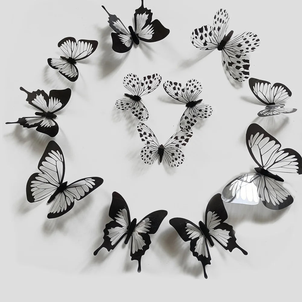 24-Piece 3D Black & White Butterfly Wall Stickers – Home & Wedding Decor