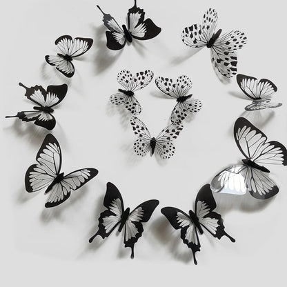 24-Piece 3D Black & White Butterfly Wall Stickers – Home & Wedding Decor