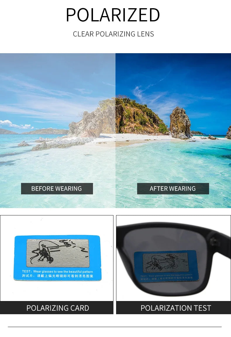 EJVS™  Fashion Square Polarized Sunglasses Men Vintage Plastic Male Sun Glasses Women Stylish Black Sport Shades UV400
