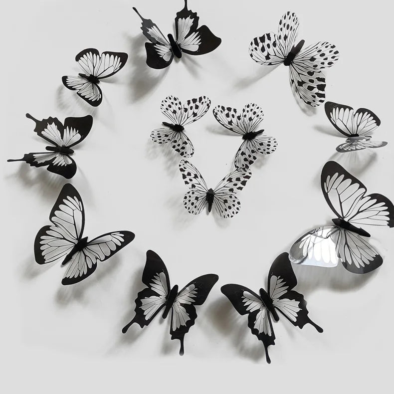 24-Piece 3D Black & White Butterfly Wall Stickers – Home & Wedding Decor