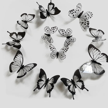 24-Piece 3D Black & White Butterfly Wall Stickers – Home & Wedding Decor