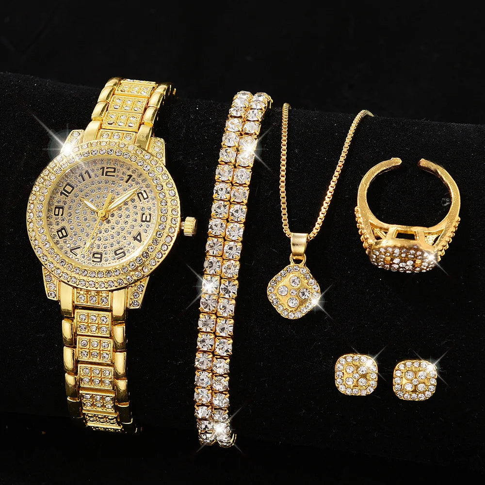 EJVS™  Full Diamond Roman Numerals Starry Charm Business Quartz Watch Set