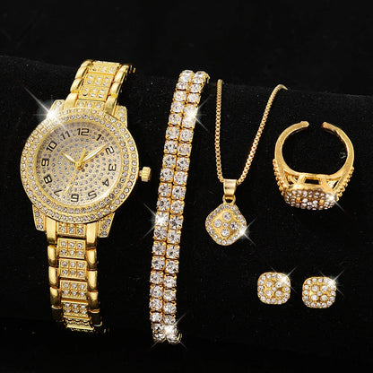 EJVS™  Full Diamond Roman Numerals Starry Charm Business Quartz Watch Set