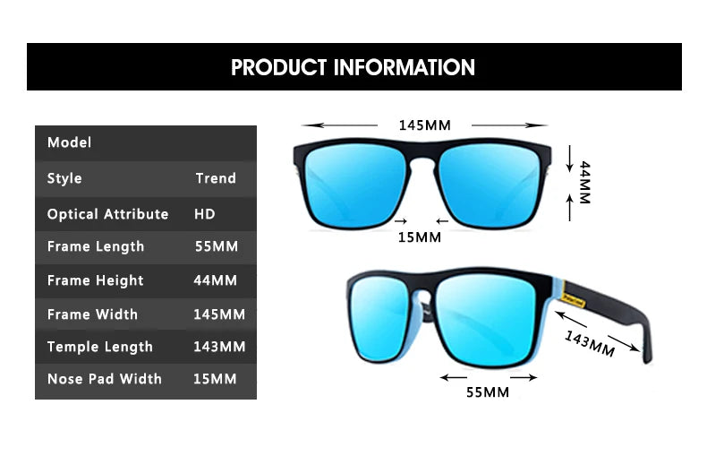 EJVS™  Fashion Square Polarized Sunglasses Men Vintage Plastic Male Sun Glasses Women Stylish Black Sport Shades UV400