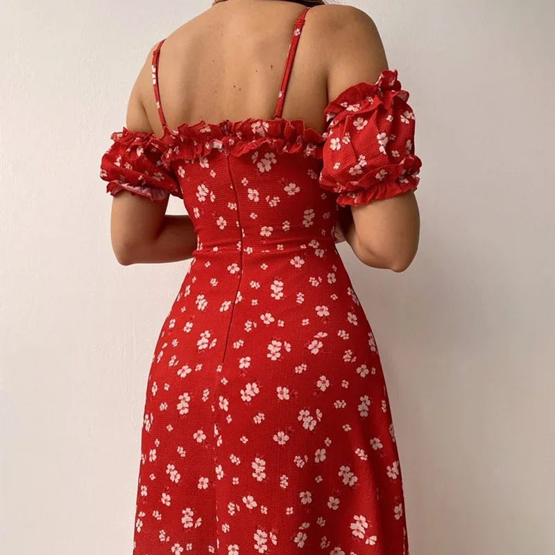 EJVS™ Elegant Floral Print Split Dress