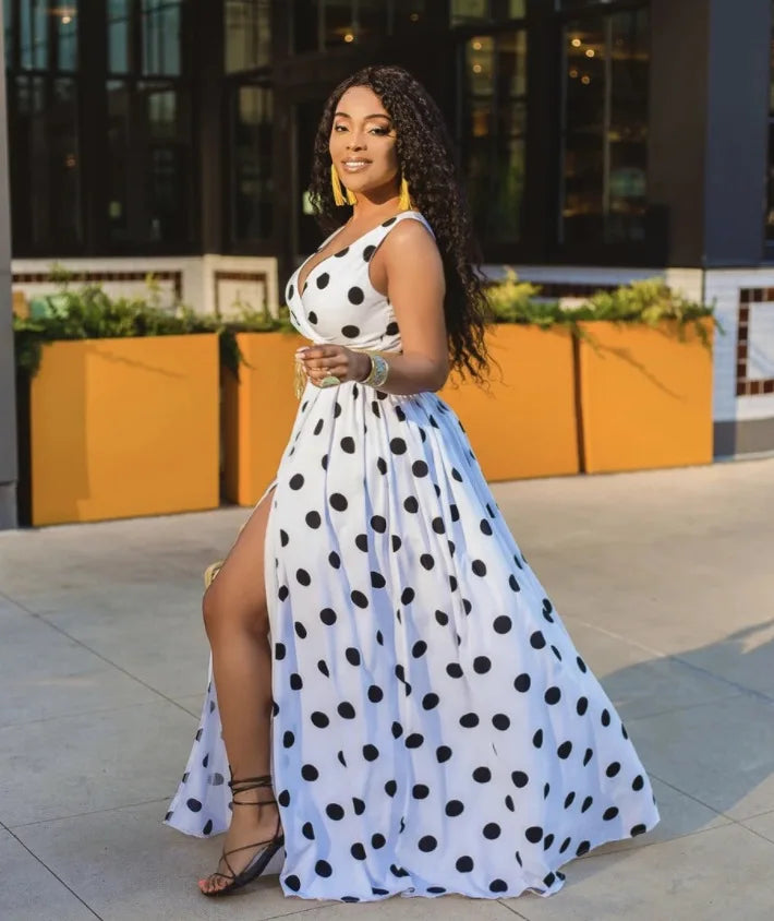 EJVS™  Summer Boho Sleeveless Slim Print Side Slit Party Maxi Dresses