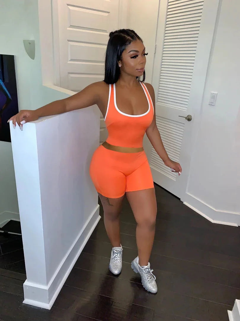 EJVS™  Women's Fashion Sexy Sports Solid Color Tank Top Shorts Set