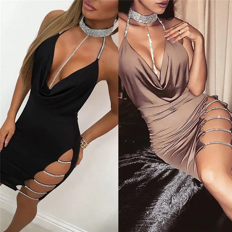 EJVS™  Deep V Neck Low-cut Side Split Elegant Backless Party Dress