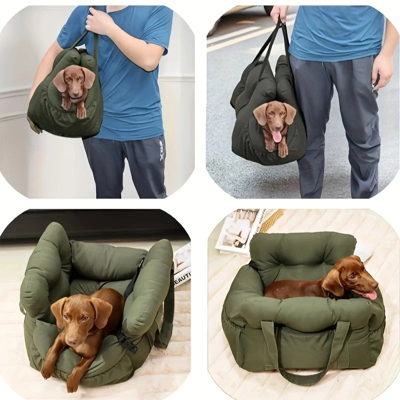 EJVS™  Dog Car Bed/Seat with Safety Belt - Non-Slip Pet Car Bed for Small Dogs, Washable Travel Carrier with Secure Straps for Safe Car