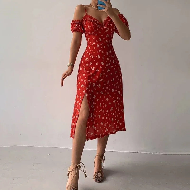 EJVS™ Elegant Floral Print Split Dress