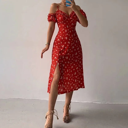 EJVS™ Elegant Floral Print Split Dress
