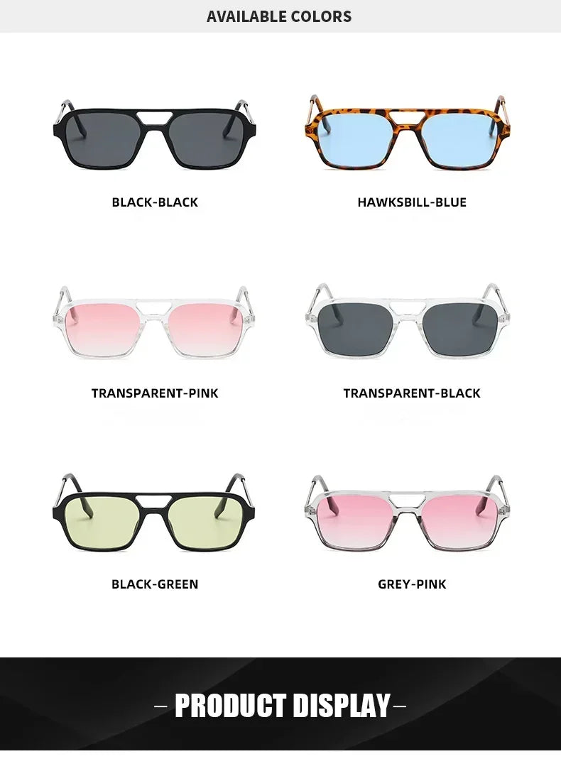 EJVS™  Fashion Vintage Square Sunglasses Woman Brand Retro Small Frame Sun Glasses Female Double Bridges Design Oculos De Sol Feminino