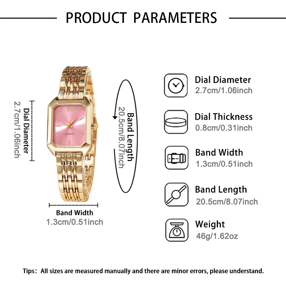 EJVS™  Fashionable Women's Round Dial Leather Strap Quartz Watch + Exquisite Jewelry Set