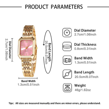 EJVS™  Fashionable Women's Round Dial Leather Strap Quartz Watch + Exquisite Jewelry Set