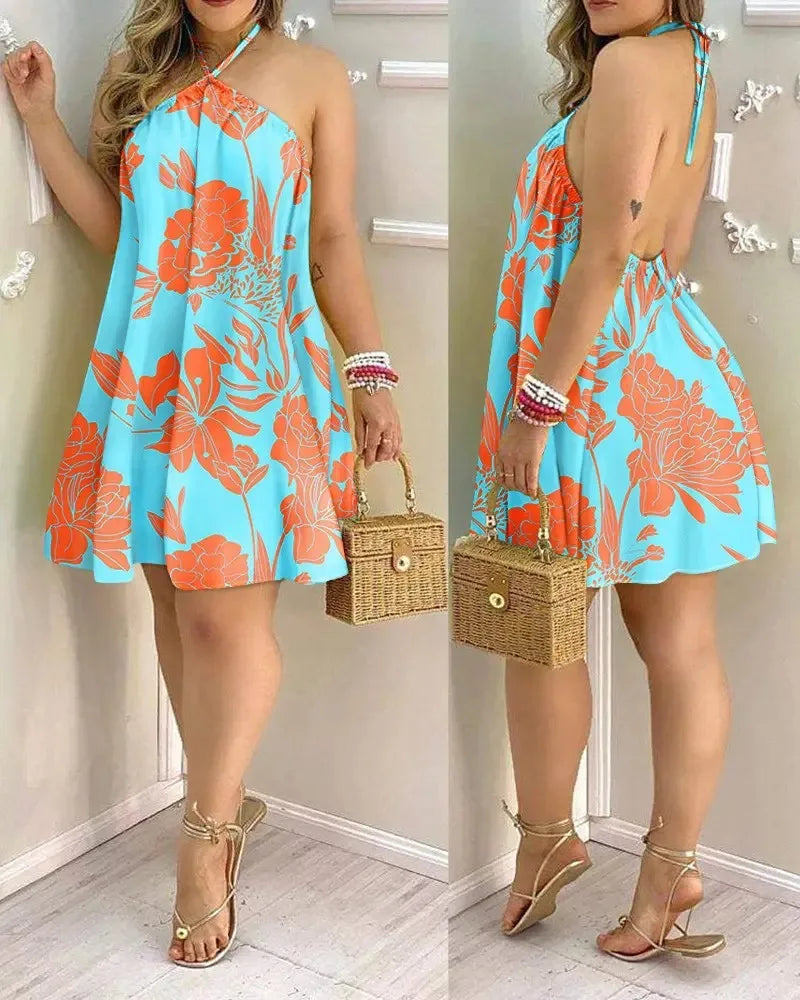 EJVS™ Tropical Print Backless Dress