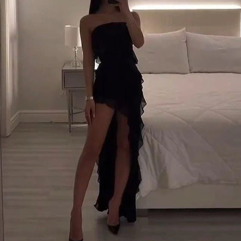EJVS™  Strapless High Slit Vestidos Mini Dress