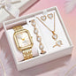 EJVS™  Fashionable Women's Round Dial Leather Strap Quartz Watch + Exquisite Jewelry Set