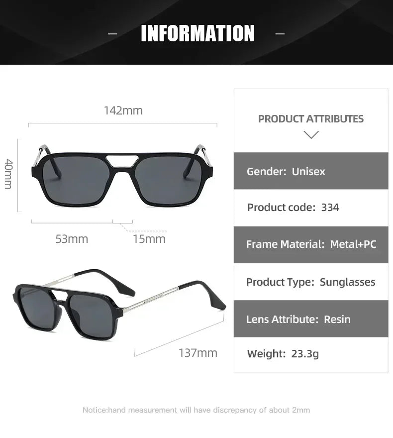 EJVS™  Fashion Vintage Square Sunglasses Woman Brand Retro Small Frame Sun Glasses Female Double Bridges Design Oculos De Sol Feminino