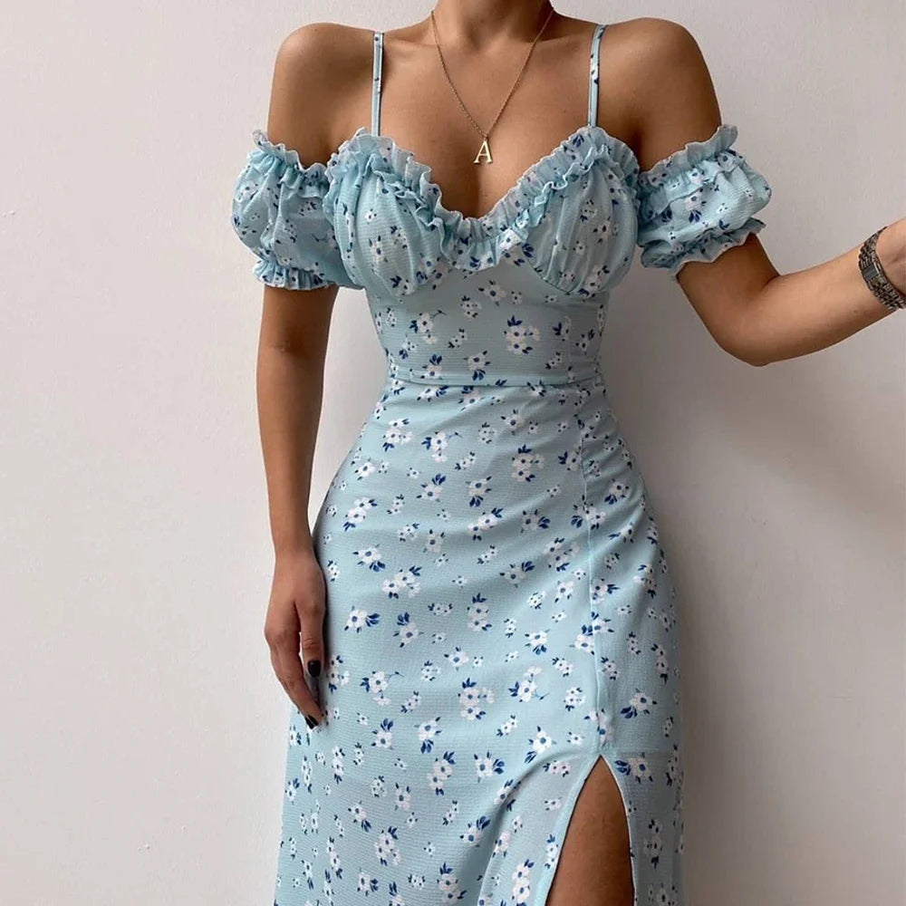 EJVS™ Elegant Floral Print Split Dress