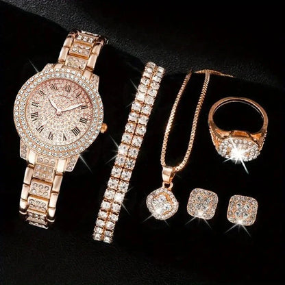 EJVS™  Full Diamond Roman Numerals Starry Charm Business Quartz Watch Set