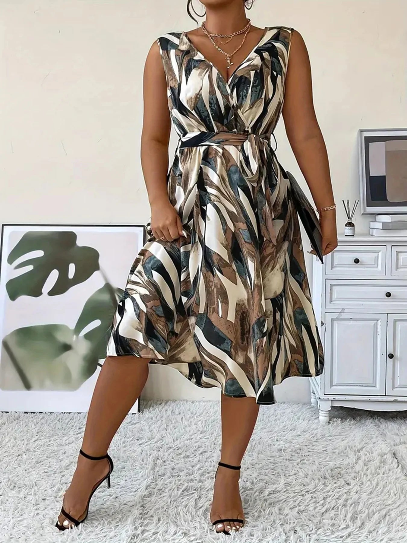 EJVS™ Elegant Women's Printed Work Dress
