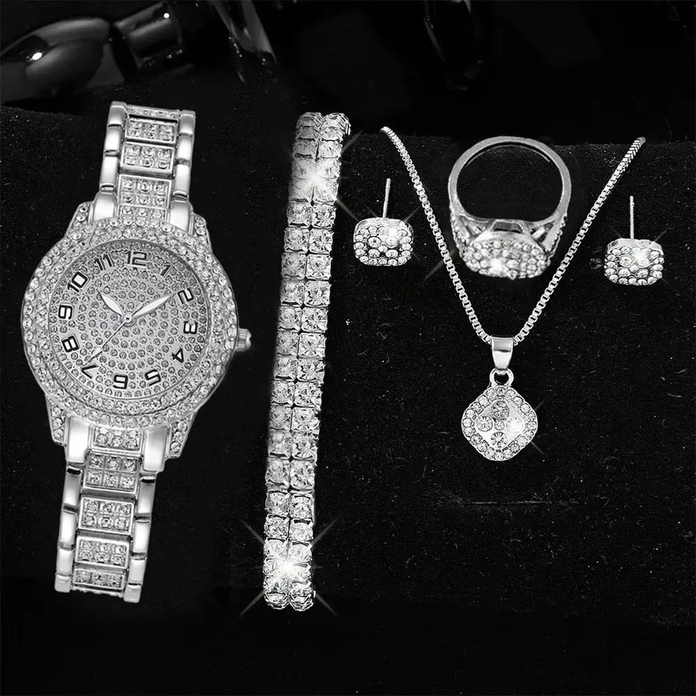 EJVS™  Full Diamond Roman Numerals Starry Charm Business Quartz Watch Set