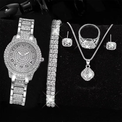 EJVS™  Full Diamond Roman Numerals Starry Charm Business Quartz Watch Set