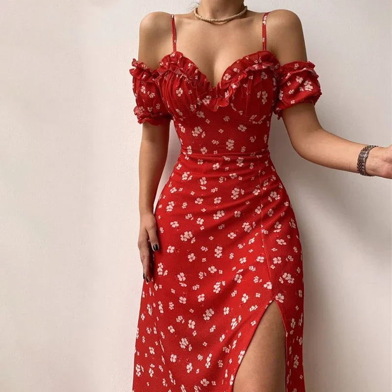 EJVS™ Elegant Floral Print Split Dress