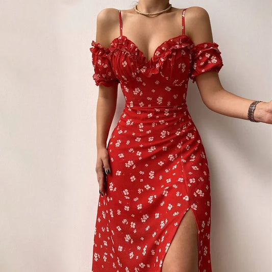 EJVS™ Elegant Floral Print Split Dress