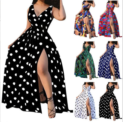 EJVS™  Summer Boho Sleeveless Slim Print Side Slit Party Maxi Dresses