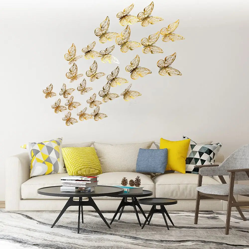 EJVS™ 12-Piece 3D Hollow Butterfly Wall Stickers