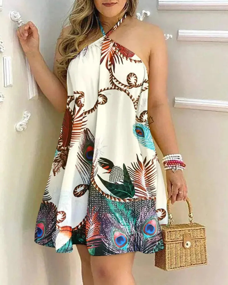 EJVS™ Tropical Print Backless Dress
