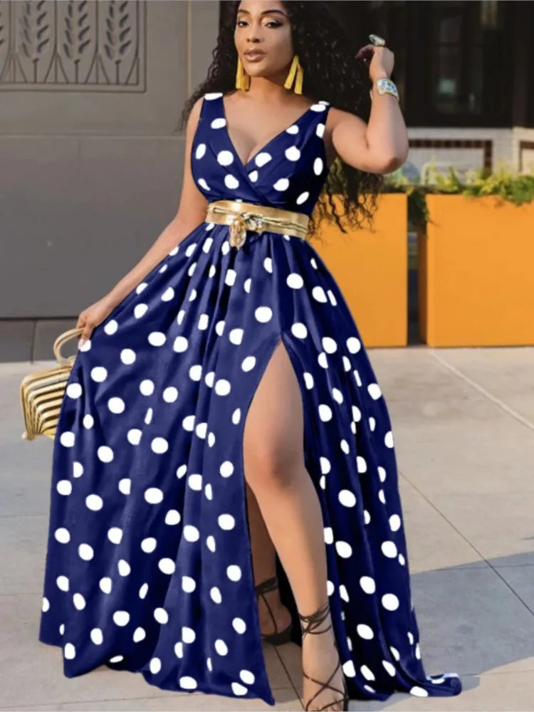 EJVS™  Summer Boho Sleeveless Slim Print Side Slit Party Maxi Dresses