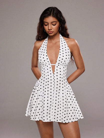 EJVS™ Polka Dot print backless mini dress