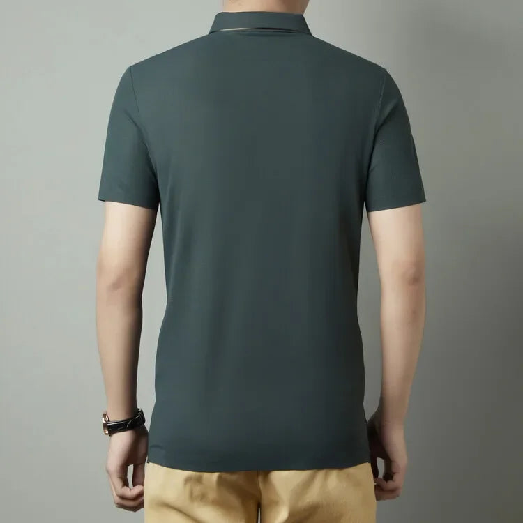 EJVS™  Men's New Polo Shirt Seamless Premium Luxury Cool Fabric Business Casual Golf Slim Fit Blouse Collar T-shirt