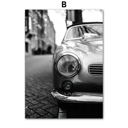 EJVS™ Vintage Europe Camera & Car Canvas Wall Art