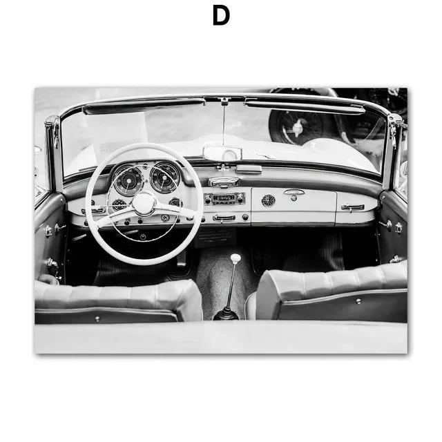 EJVS™ Vintage Europe Camera & Car Canvas Wall Art